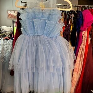 Light Blue Ruffled Tulle Party Dress for Girls